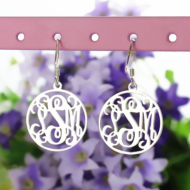 Circle monogram initial earrings product image