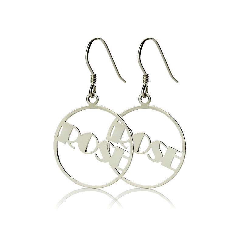 Sterling Silver Broadway Font Circle Name Earrings Personalised Broadway font circle name earrings