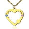 18ct Gold Open Heart Double Name Birthstone Necklace 18ct gold open heart necklace with two names and birthstone
