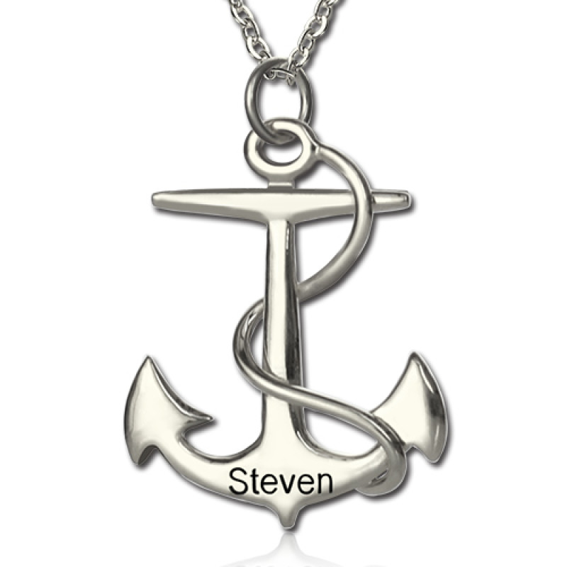 Personalised Sterling Silver Anchor Name Necklace Engraved sterling silver anchor name necklace