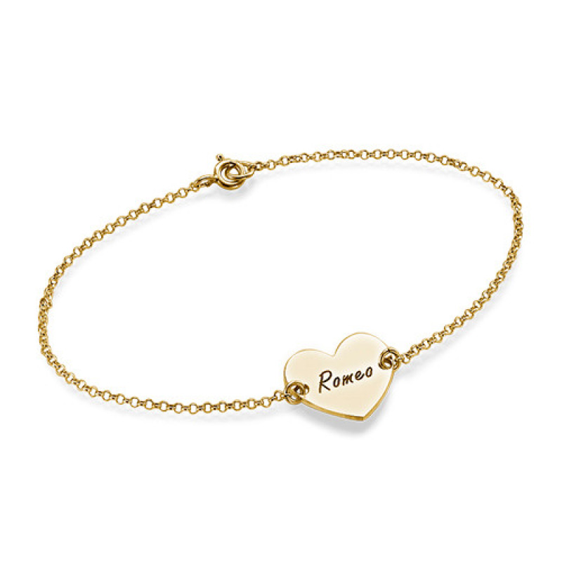 18ct Gold Plated Engraved Couples Heart Bracelet 18ct gold plated engraved couples heart bracelet with personalised heart pendant