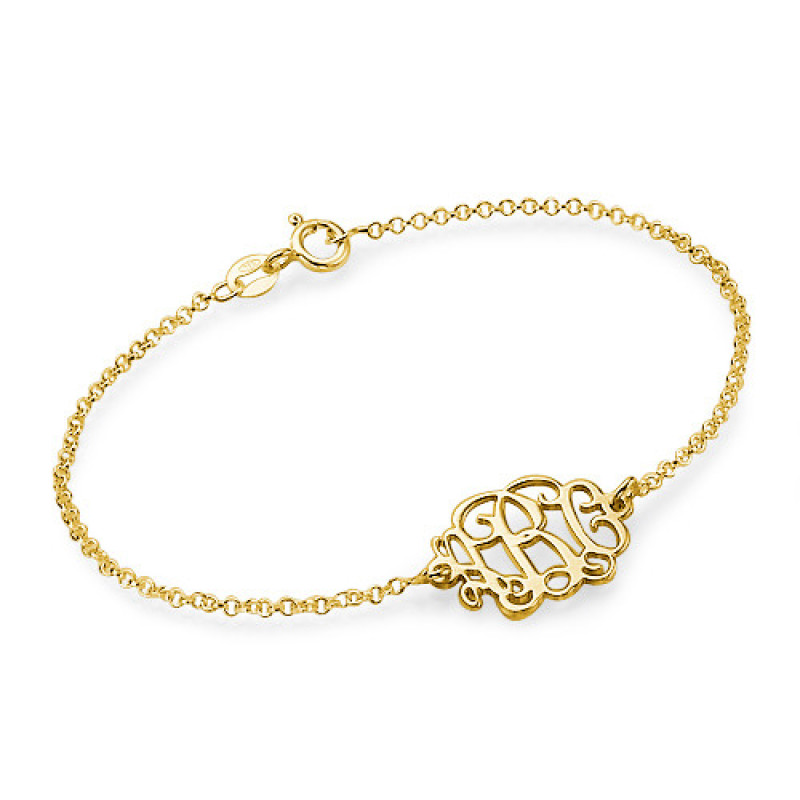18ct Gold Plated Silver Monogram Bracelet Personalised monogram bracelet with an initials pendant and rollo chain