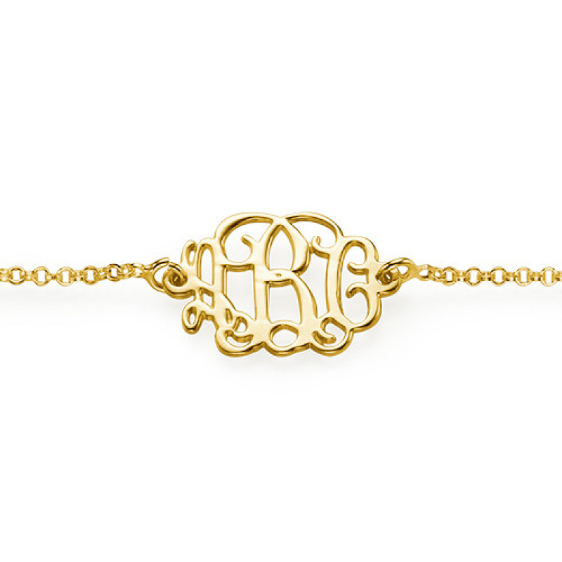 18ct Gold Plated Silver Monogram Bracelet Personalised monogram bracelet with an initials pendant and rollo chain