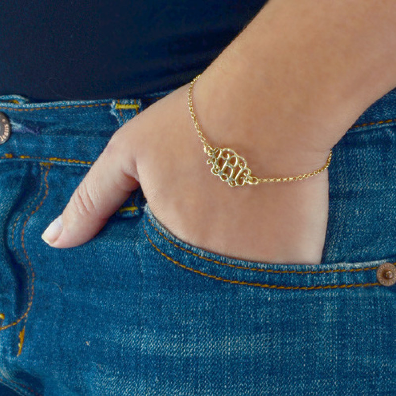 18ct Gold Plated Silver Monogram Bracelet Personalised monogram bracelet with an initials pendant and rollo chain