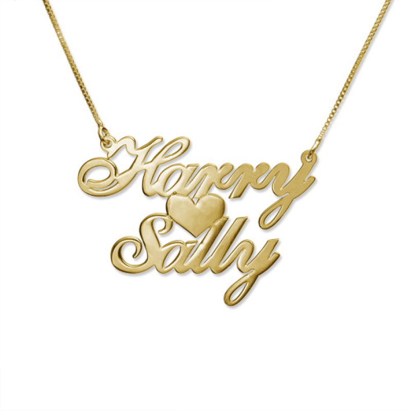 18ct Gold-Plated Silver Two Name Heart Necklace 18ct gold-plated sterling silver two-name necklace with heart pendant