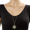 Gold plated tree necklace with sterling silver initial birds