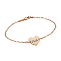 18ct rose gold plated engraved heart couples bracelet with Rollo chain