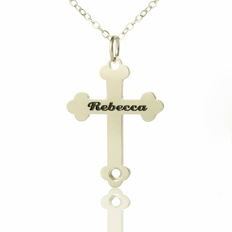 Silver Rebecca Font Cross Name Necklace Silver Rebecca font cross name necklace