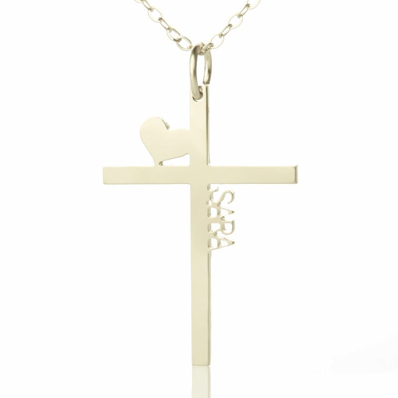 Personalised Cross Name Necklace with Heart Personalised cross name necklace with heart