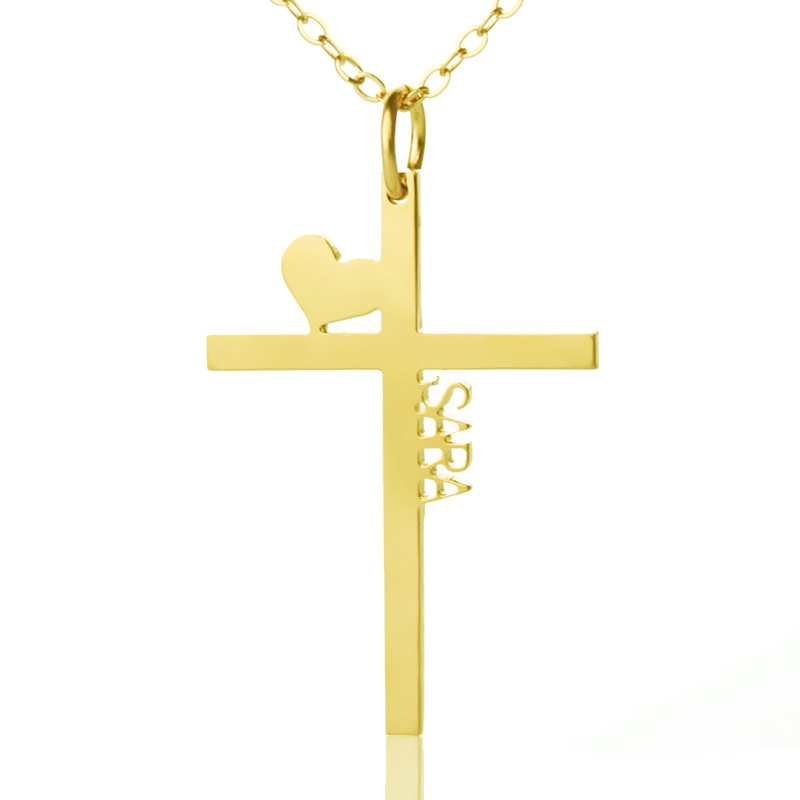 Personalised cross name necklace with heart detail