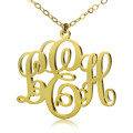 Personalised vine font three-initial monogram necklace