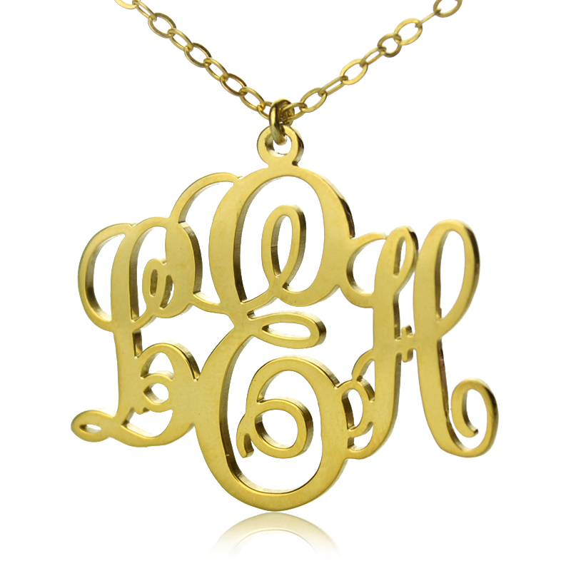 Personalised vine font three-initial monogram necklace