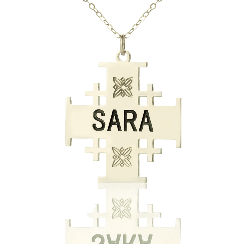 Silver Jerusalem Cross name necklace