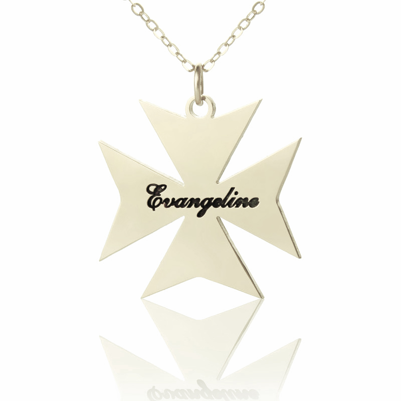 Personalised silver Maltese cross name necklace