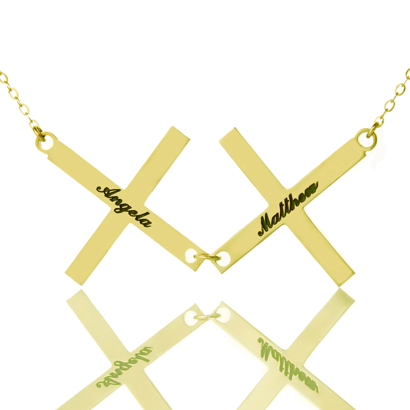 Gold Plated 925 Silver Double Cross Name Necklace Gold plated 925 silver double cross name necklace