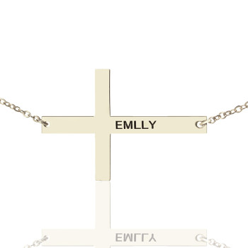 Silver Latin Cross Necklace Engraved Name 1.25