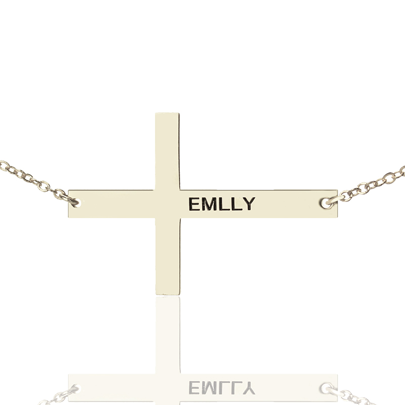 Engraved Silver Latin Cross Name Necklace Engraved silver Latin cross name necklace
