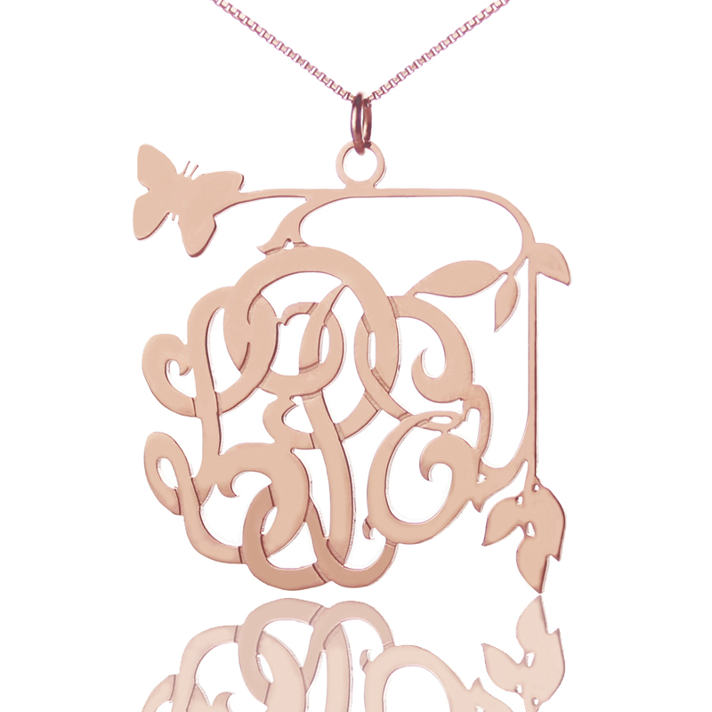 Butterfly and Vines Monogram Necklace Butterfly and vines monogram necklace in 18ct rose gold plated finish