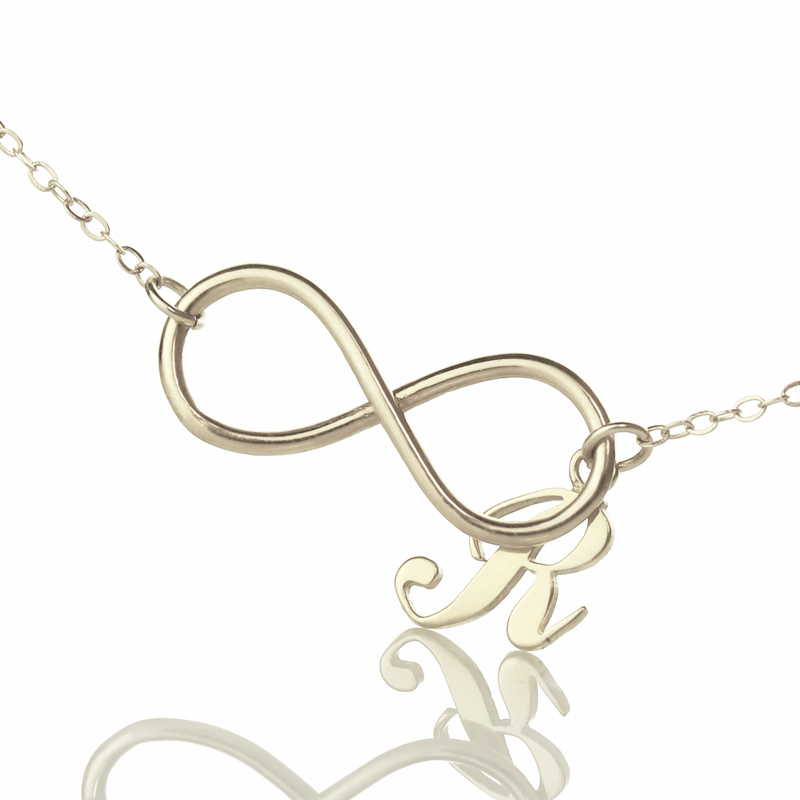 Sterling Silver Infinity Necklace with Initial Charm Personalised infinity necklace with an initial letter charm