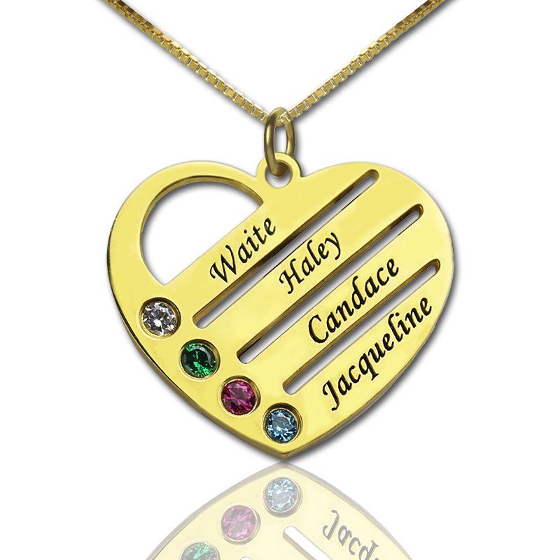 Engraved Mother’s Birthstone Heart Name Necklace Personalised mother’s birthstone heart name necklace