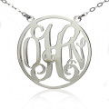 18ct white gold circle monogram initial necklace