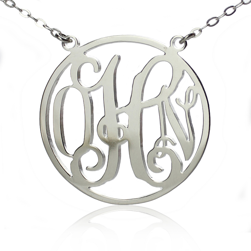 18ct white gold circle monogram initial necklace