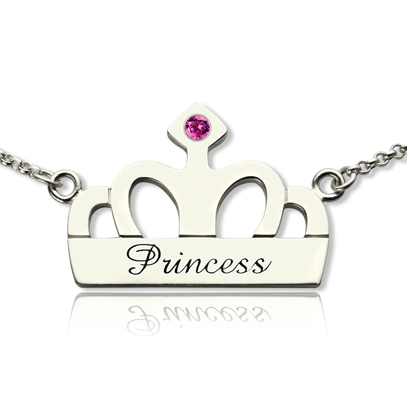 Crown Charm Name Necklace with Swarovski Stone Personalised crown charm name necklace with Swarovski stone