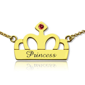 Princess Crown Charm Necklace with Birthstone Name 18ct Gold Plated