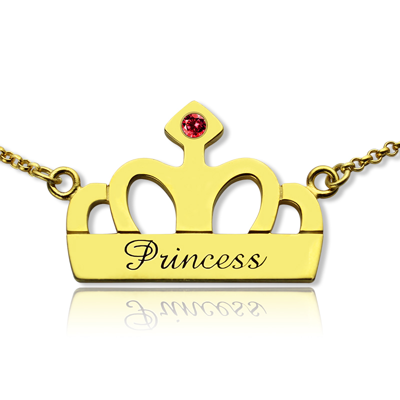 Personalised princess crown charm name necklace with Swarovski stone