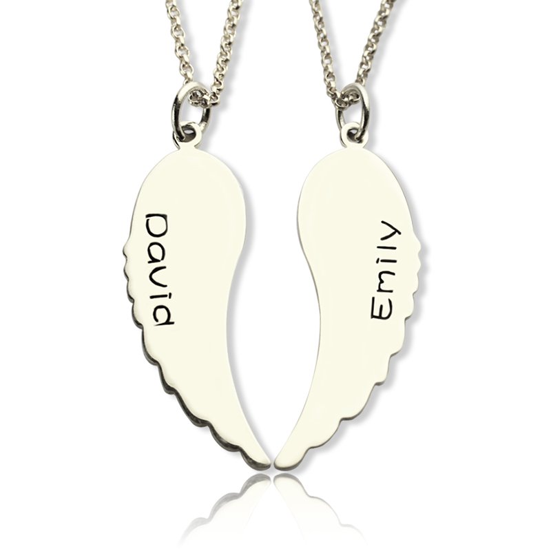 Personalised his and her angel wings necklace set