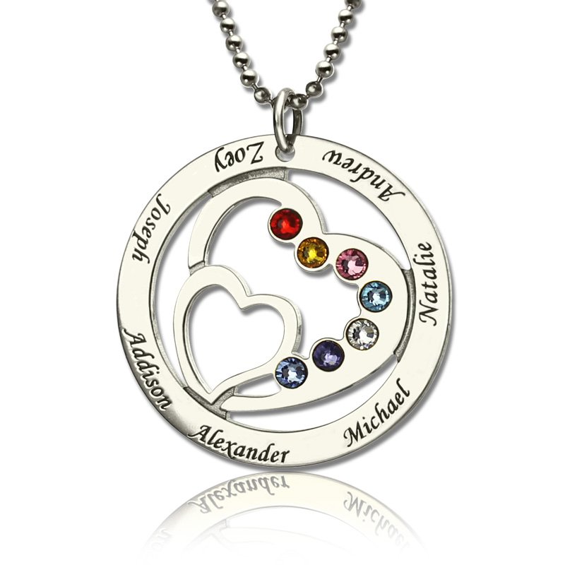 Personalised Heart-in-Heart Birthstone Name Necklace Personalised heart-in-heart birthstone name necklace in silver