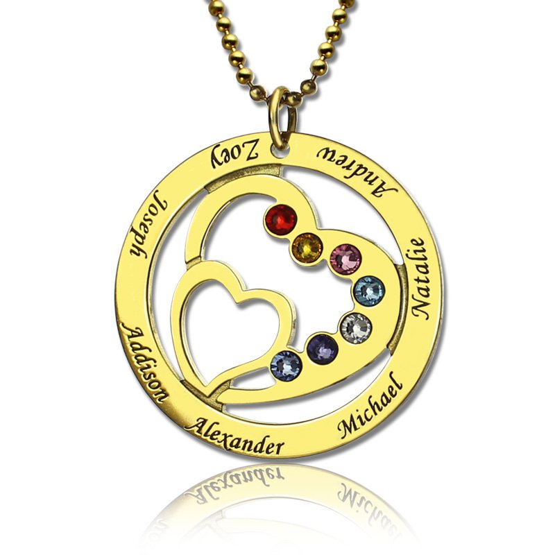 Heart in Heart Personalised Birthstone Name Necklace Personalised heart-in-heart birthstone name necklace