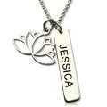 Personalised lotus flower yoga necklace with engraved name tag