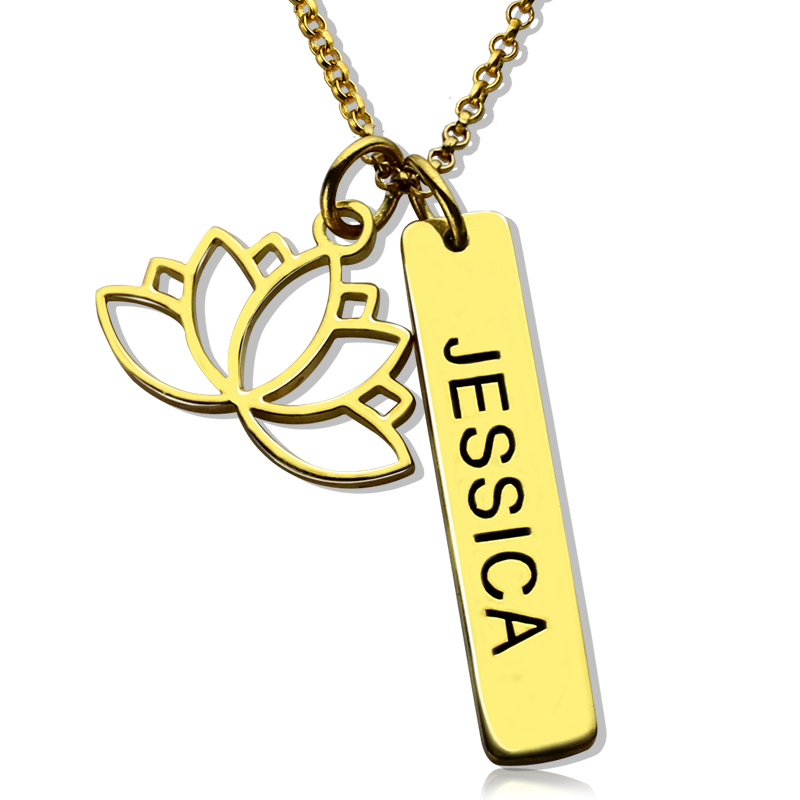 Personalised Yoga Lotus Flower Bar Necklace Personalised yoga lotus flower bar necklace