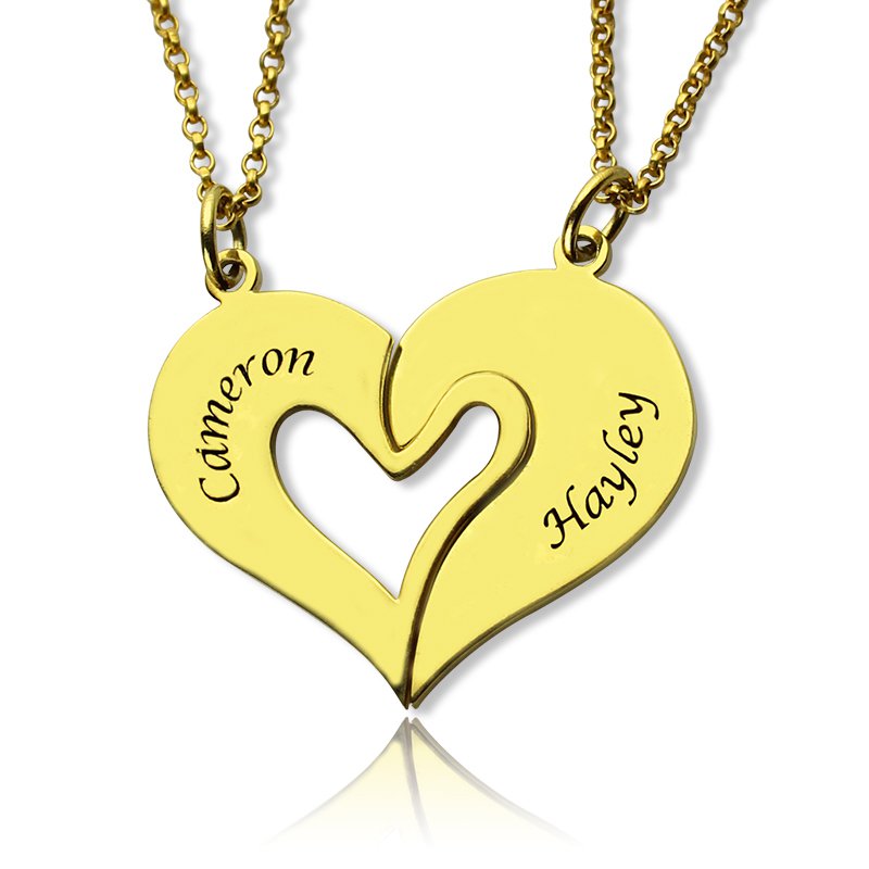 Double Name Breakable Heart Necklace Set Personalised double name breakable heart necklace set