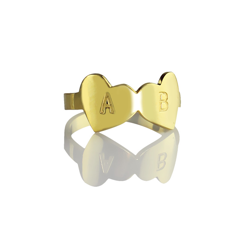 Custom double heart ring with engraved initials