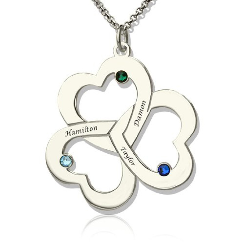 Personalised Triple Heart Shamrocks Name Necklace Personalised triple heart shamrocks necklace with name engraving