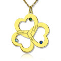 Personalised triple heart birthstone name necklace