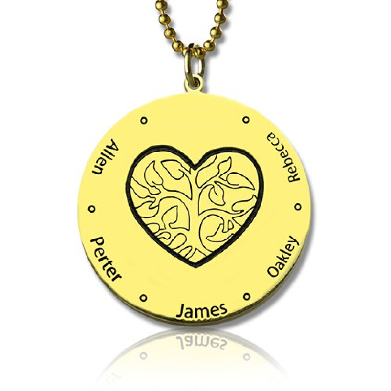 Personalised heart family tree necklace with an engraved name circle