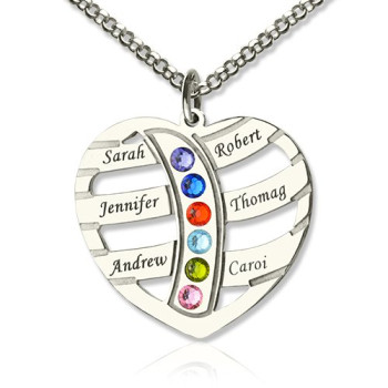 Moms Necklace With Kids Name Birthstone In Sterling Silver