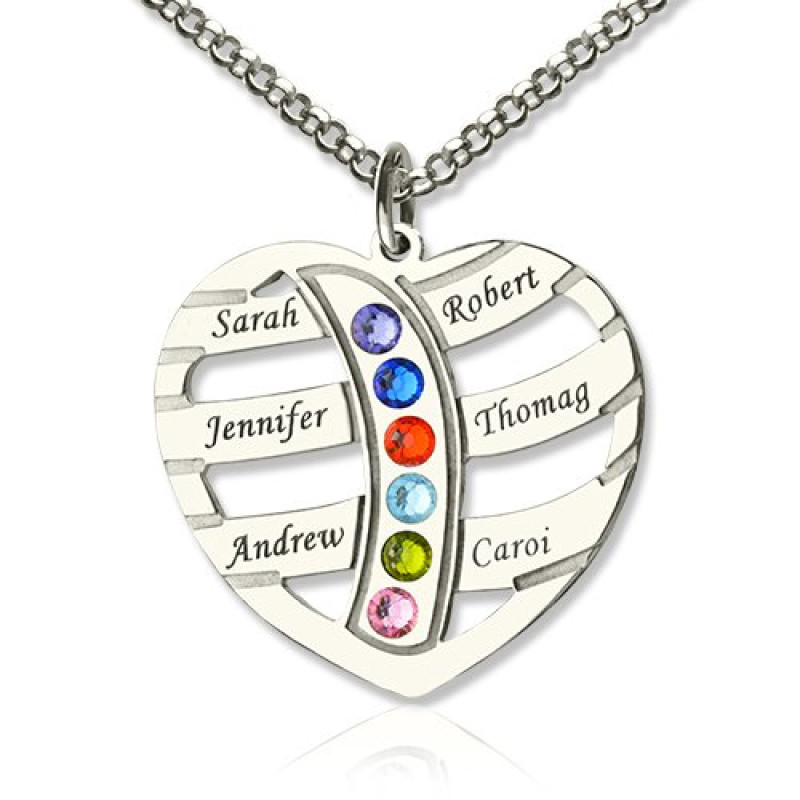 Personalised heart necklace with names and birthstones