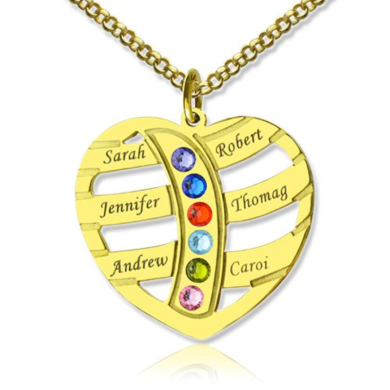 Personalised Heart Mother’s Necklace with Names and Birthstones Personalised heart mother’s necklace with children’s names and birthstones