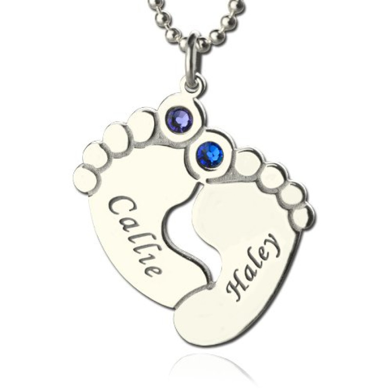 Personalised Baby Feet Name Necklace with Birthstones Personalised baby feet name necklace with optional birthstones