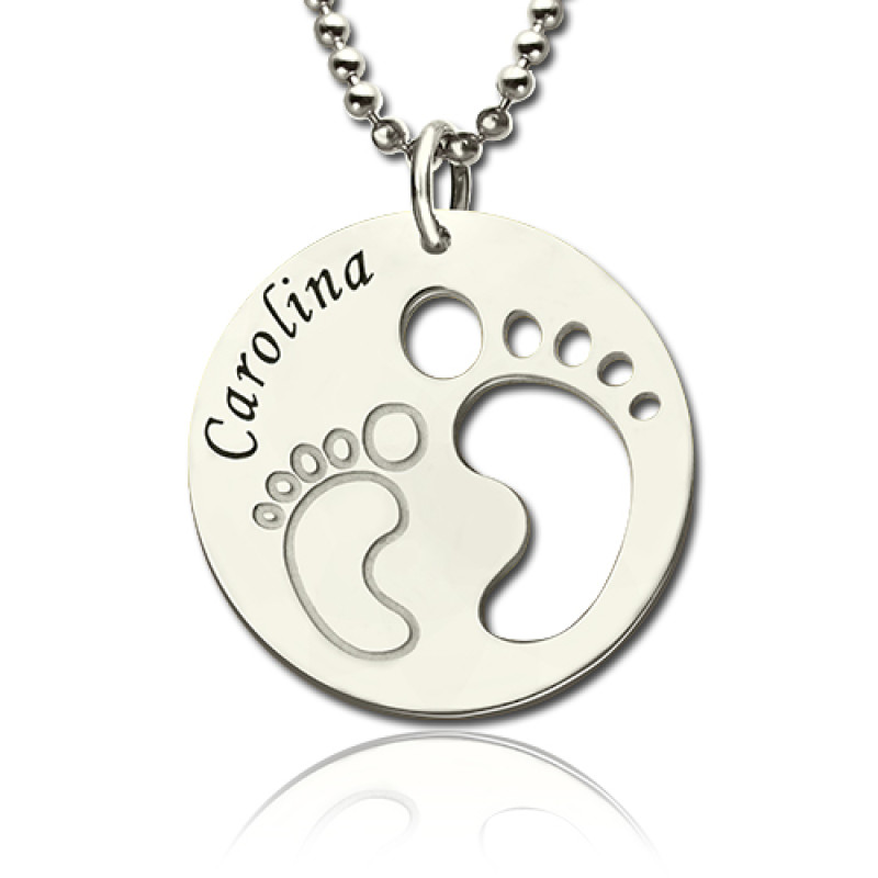 Baby Footprint Name Pendant in Sterling Silver Personalised sterling silver baby footprint name pendant necklace