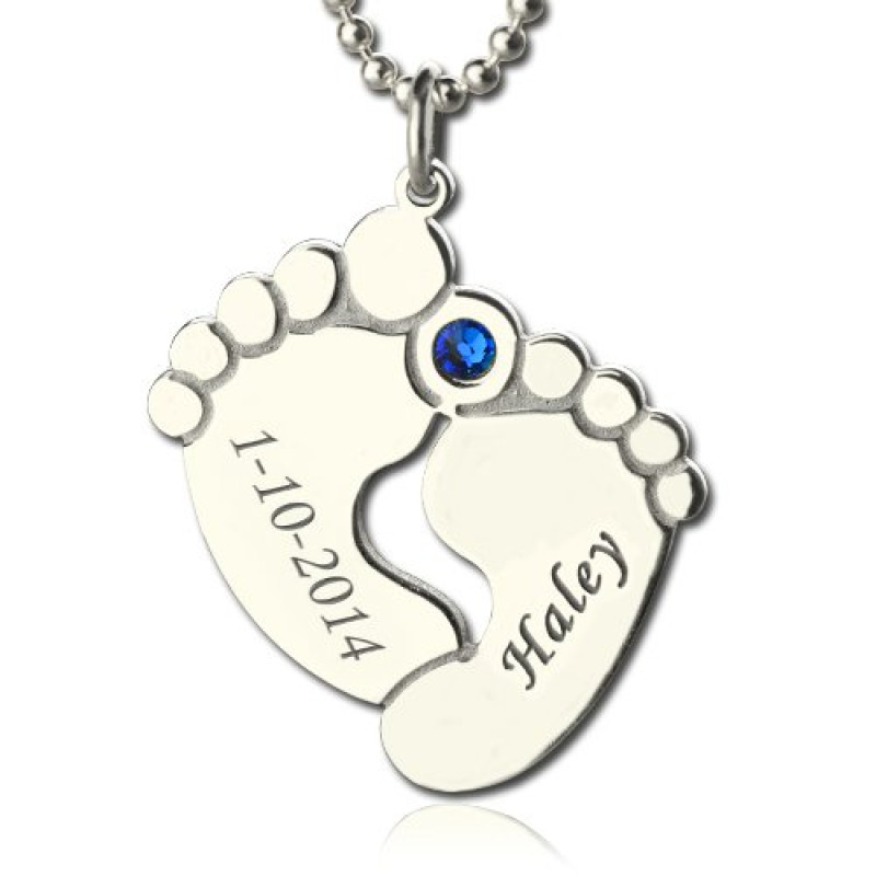 Personalised Baby Feet Birthstone Necklace Personalised baby feet birthstone necklace