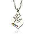 Personalised mother and child heart birthstone necklace