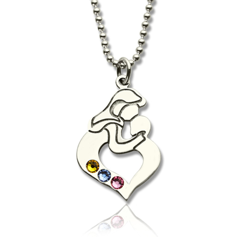 Personalised mother and child heart birthstone necklace