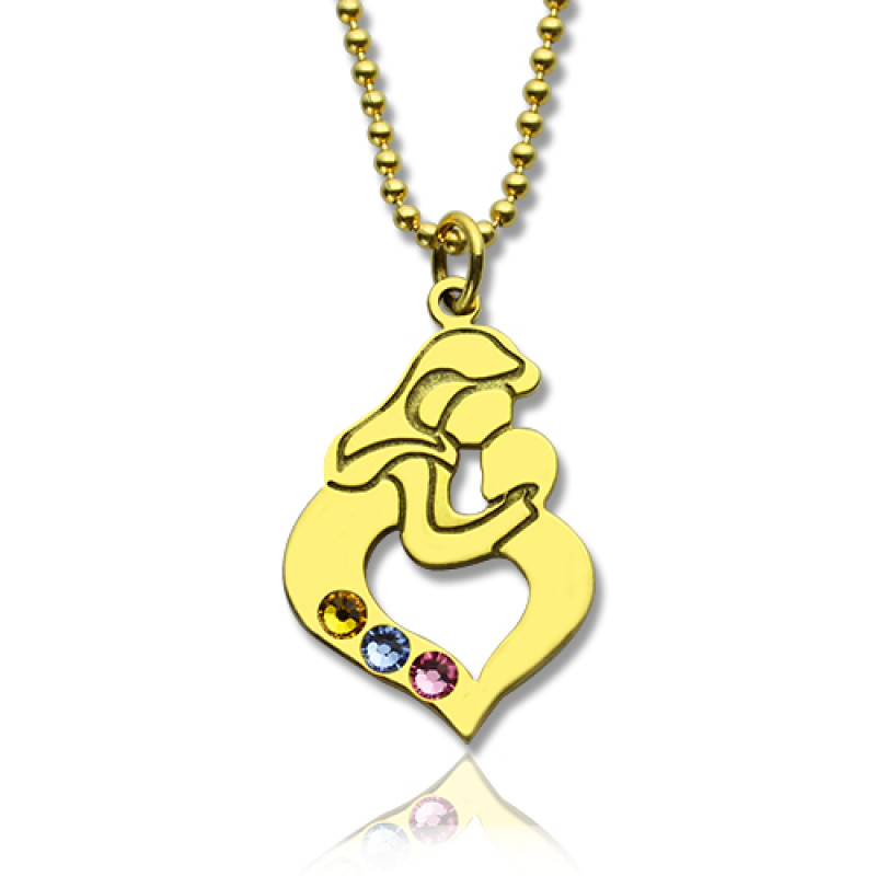 Mother and Child Heart Birthstone Necklace Personalised mother and child heart birthstone necklace