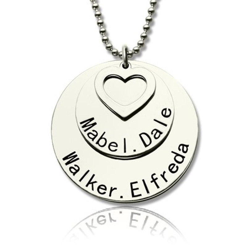 Personalised silver family disc pendant necklace with engraved names
