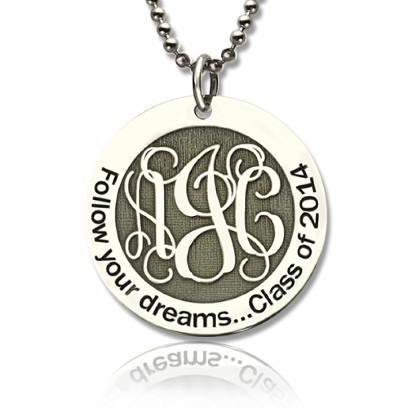 Personalised class graduation monogram necklace in sterling silver
